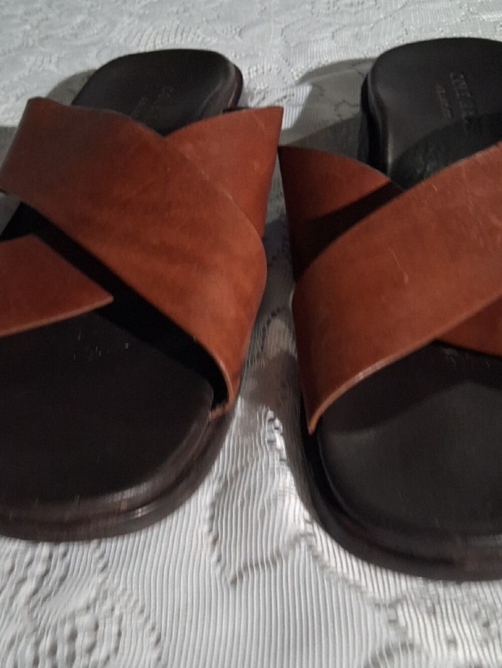 Cole Haan Brown Leather Crisscross Slide Sandals - Picture 3 of 8